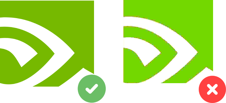 comparison between a PNG logo without artifacts and a JPEG logo with compression artifacts